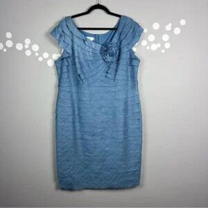 London Times Blue Tiered Sheath Dress Size 18W Floral